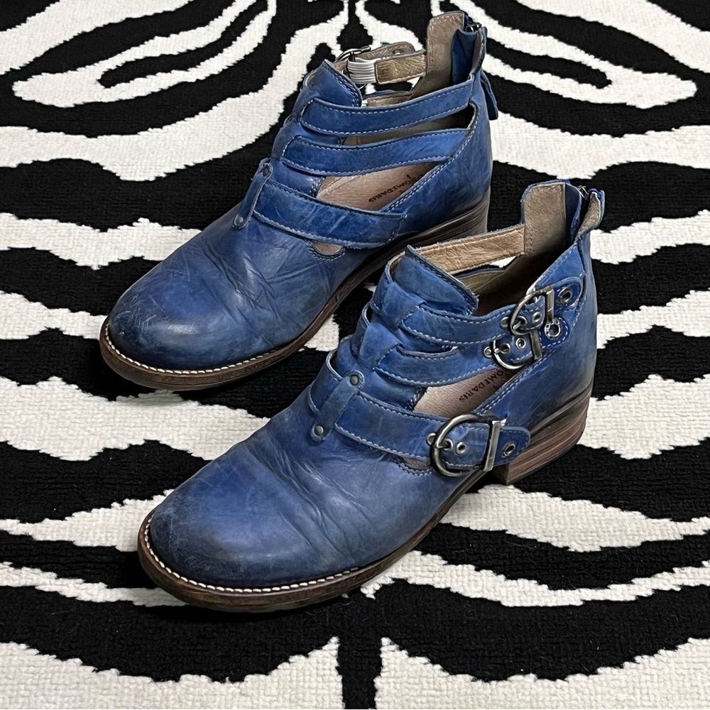 Dromedaris Kelsy Cobalt Blue Leather Buckle Ankle Boots Size 40 - Picture 3 of 12